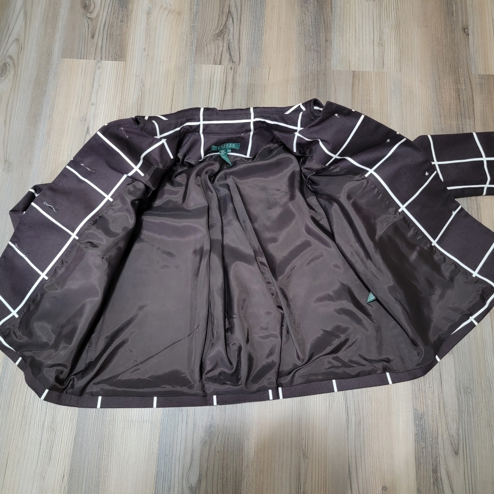 Lauren Ralph Lauren Brown Jacket/Blazer with White Line Petite Medium Lined - Picture 4 of 9